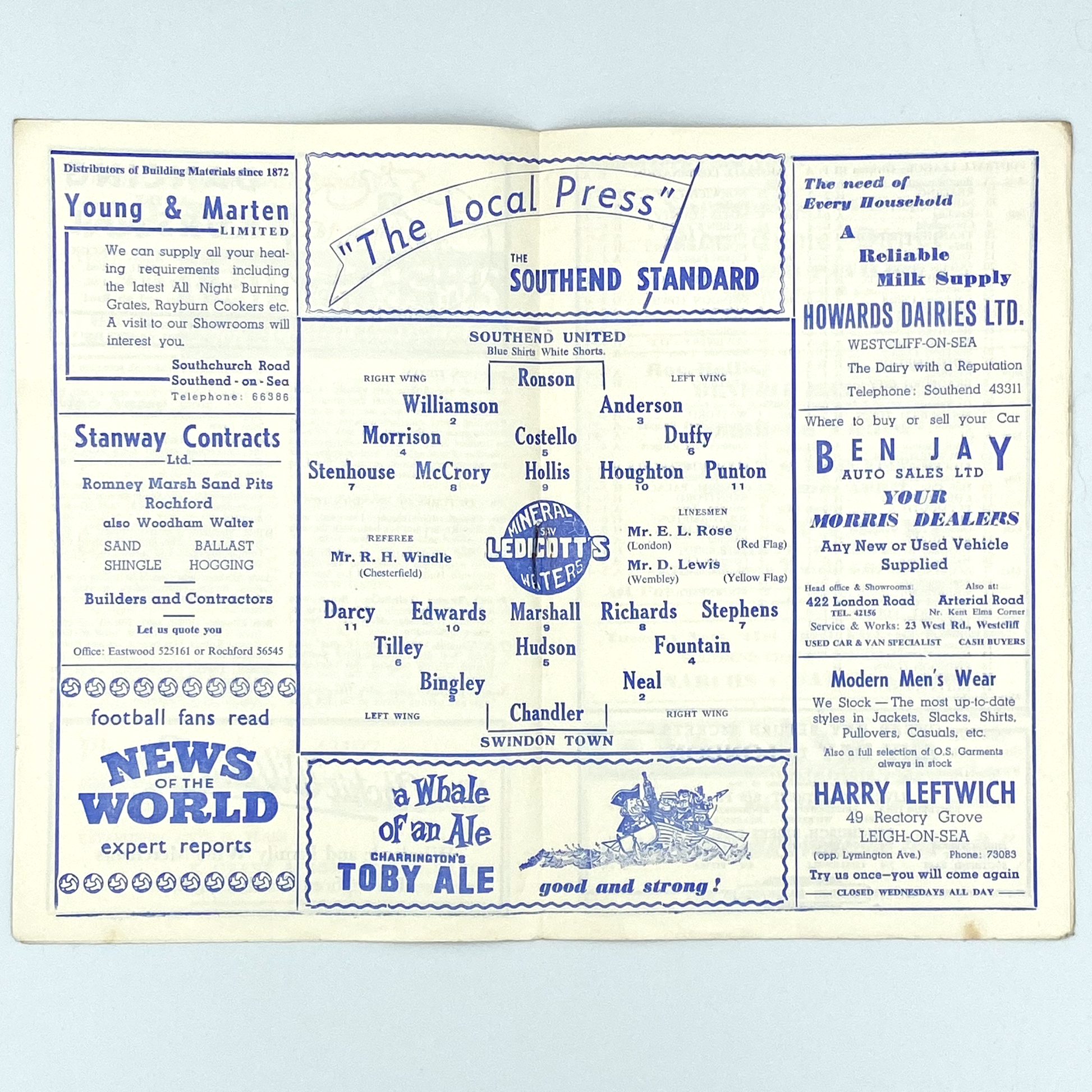 Southend United vs Swindon Town Programme (18 April, 1959)