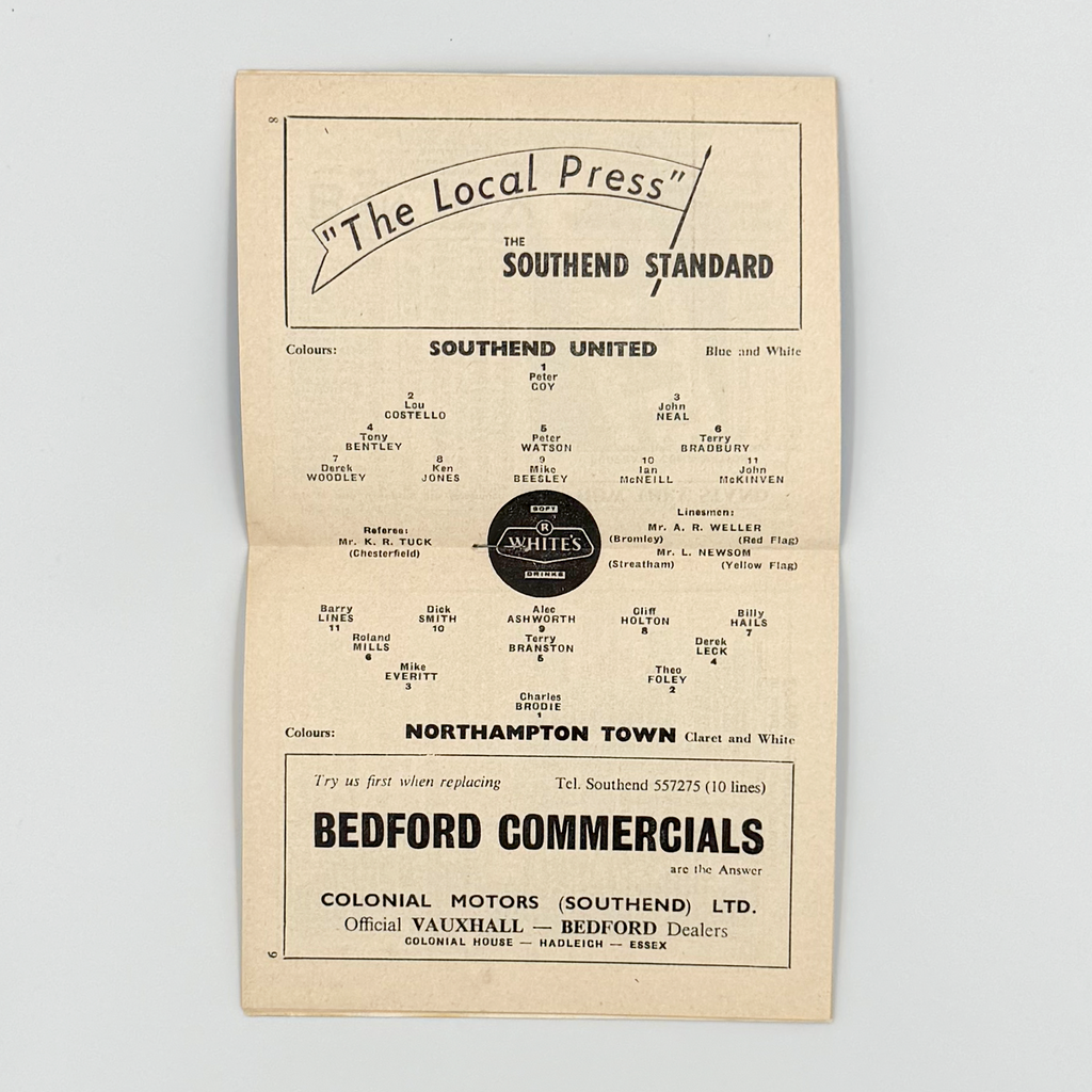 Southend United vs Northampton Town Programme (8 December, 1962)