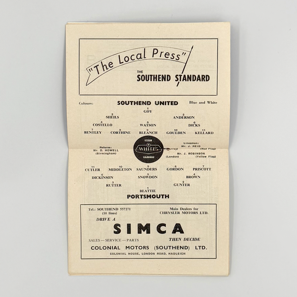Southend United vs Portsmouth Programme (28 August, 1961)
