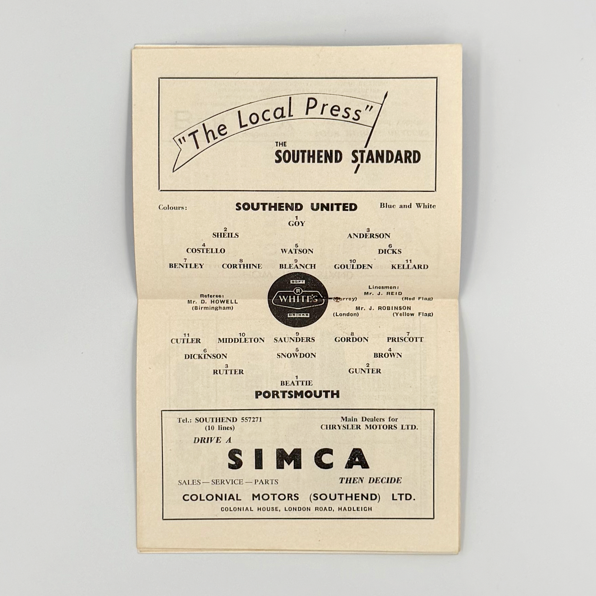 Southend United vs Portsmouth Programme (28 August, 1961)