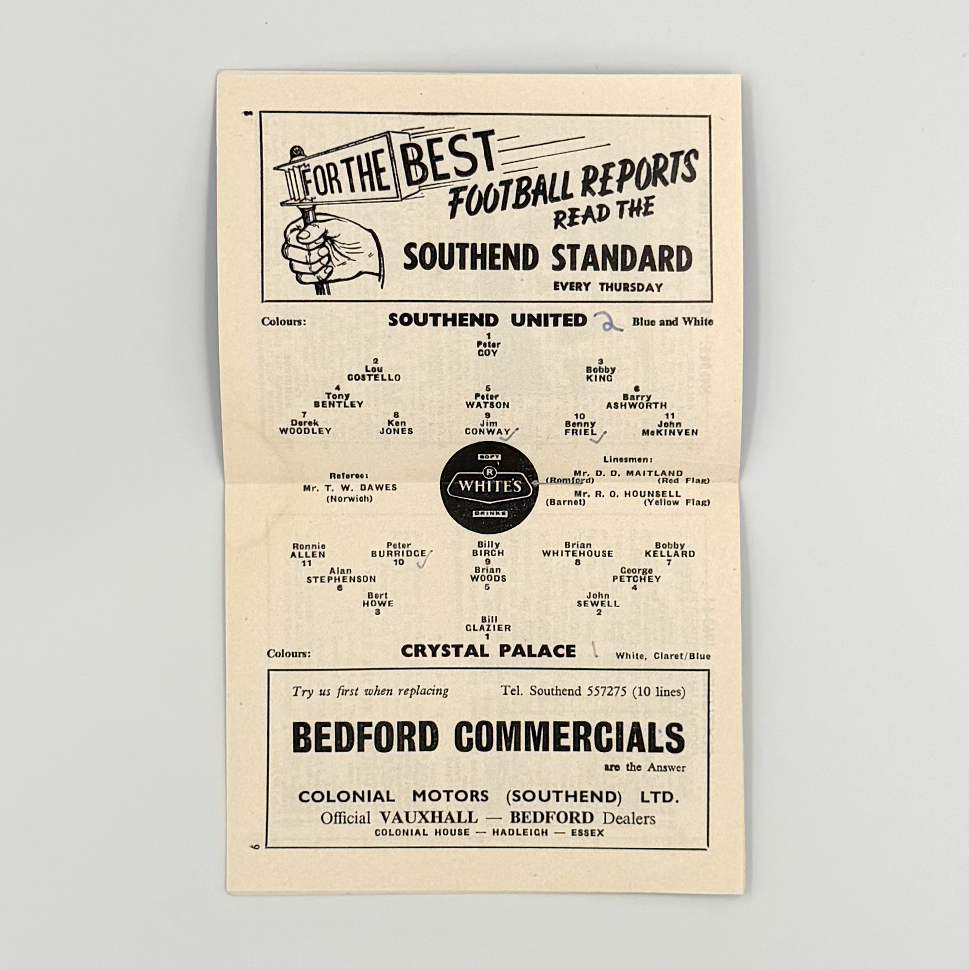 Southend United vs Crystal Palace Programme (26 December, 1963)