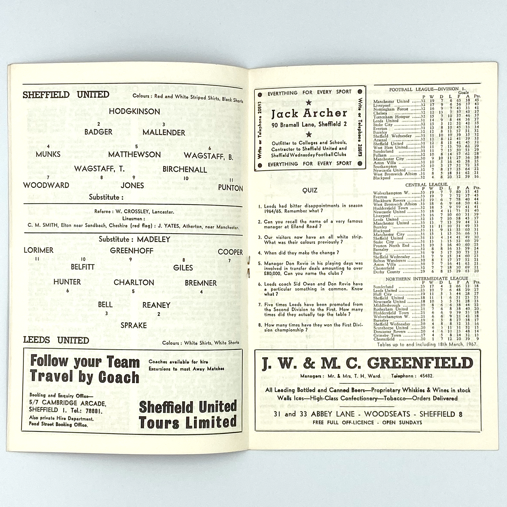 Sheffield United vs Leeds United Programme (27 March, 1967)