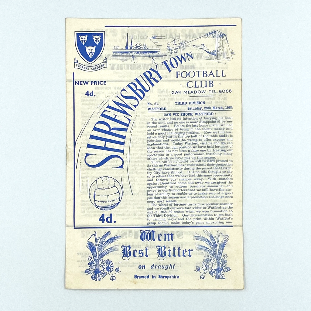 Shrewsbury Town vs Watford Programme (28 March, 1964)