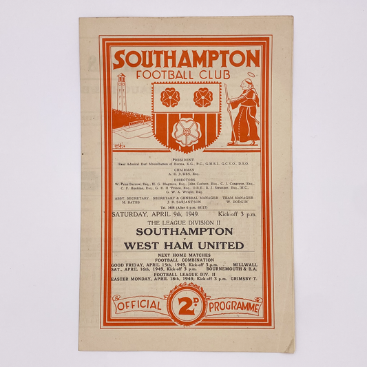 Southampton vs West Ham United Programme (9 April, 1949)