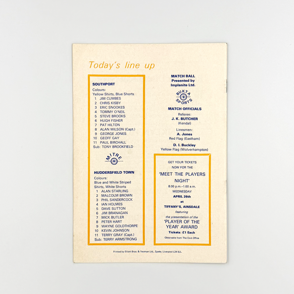 Southport vs Huddersfield Town Programme (22 April, 1978)
