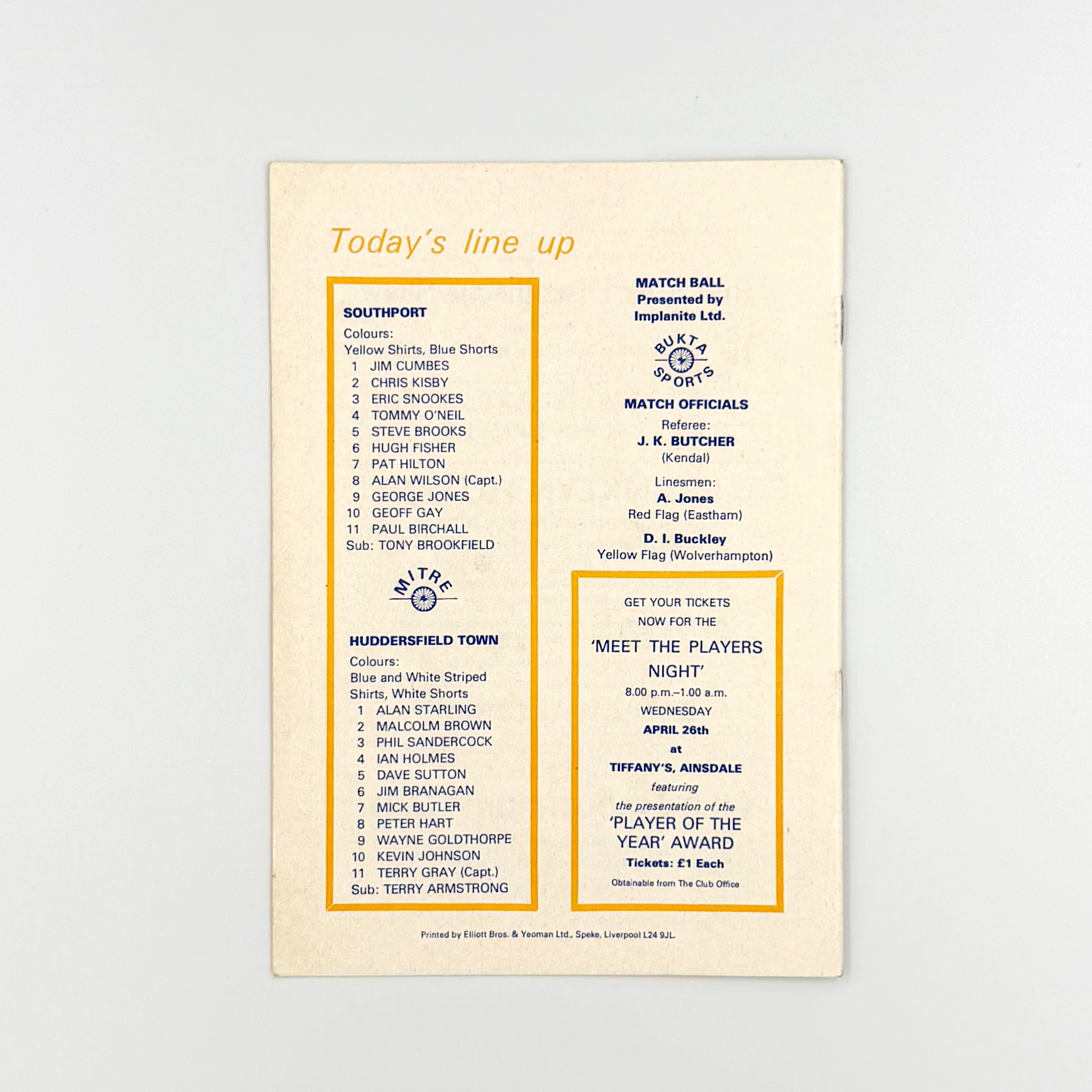 Southport vs Huddersfield Town Programme (22 April, 1978)