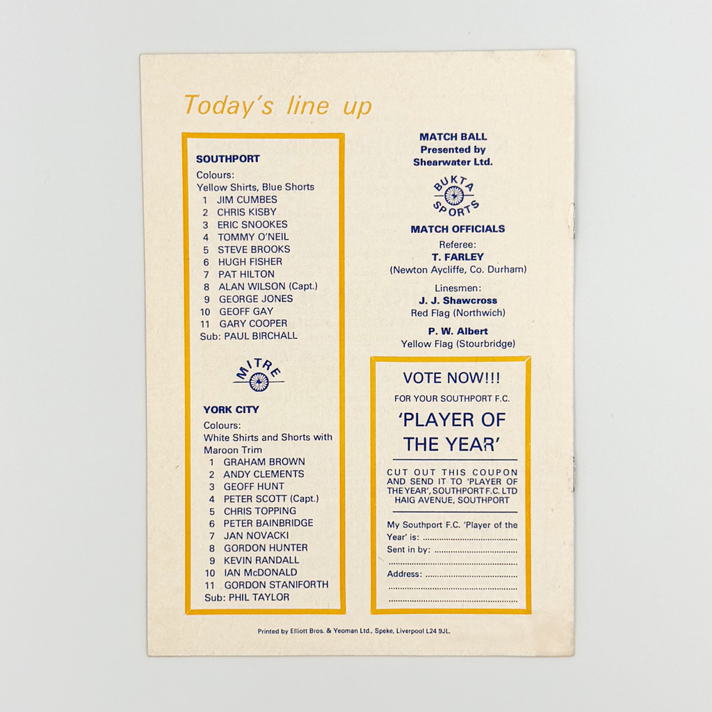 Southport vs York City Programme (7 April, 1978)