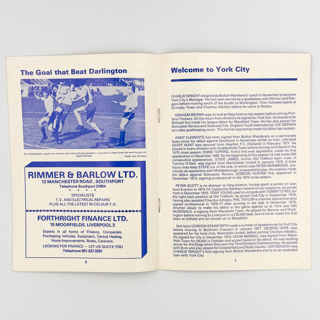 Southport vs York City Programme (7 April, 1978)
