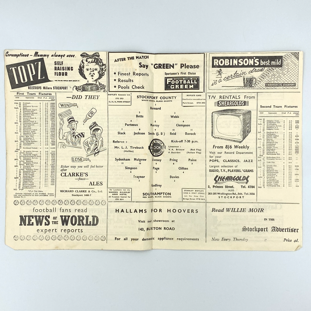 Stockport County vs Southampton Programme (27 April, 1959)