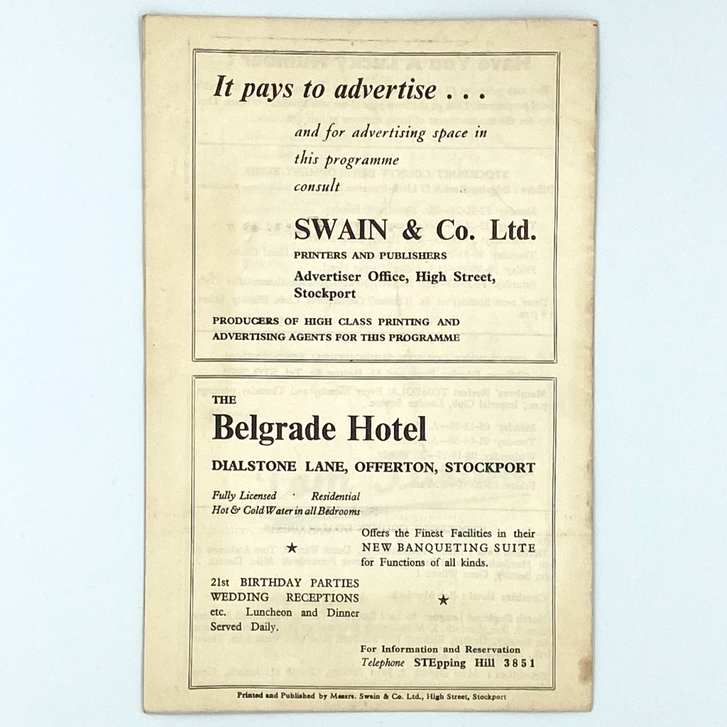 Stockport County vs Workington Programme (27 January, 1961)