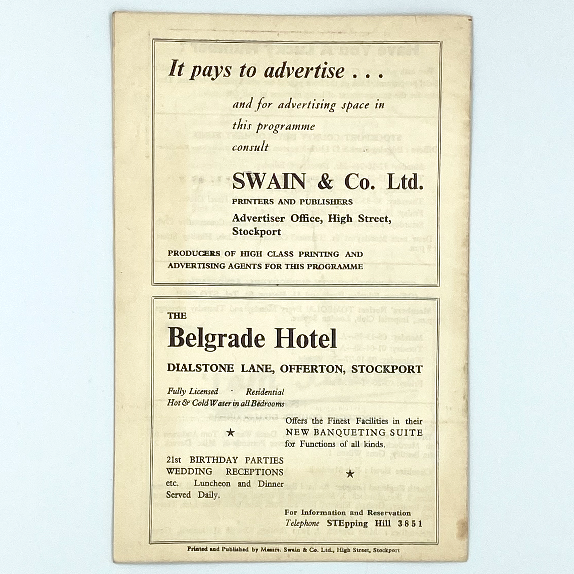 Stockport County vs Workington Programme (27 January, 1961)