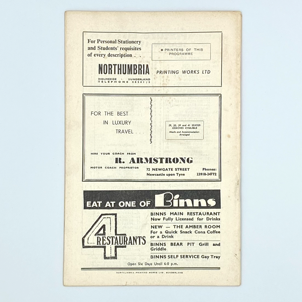 Sunderland vs West Bromwich Albion Programme (15 February, 1969)