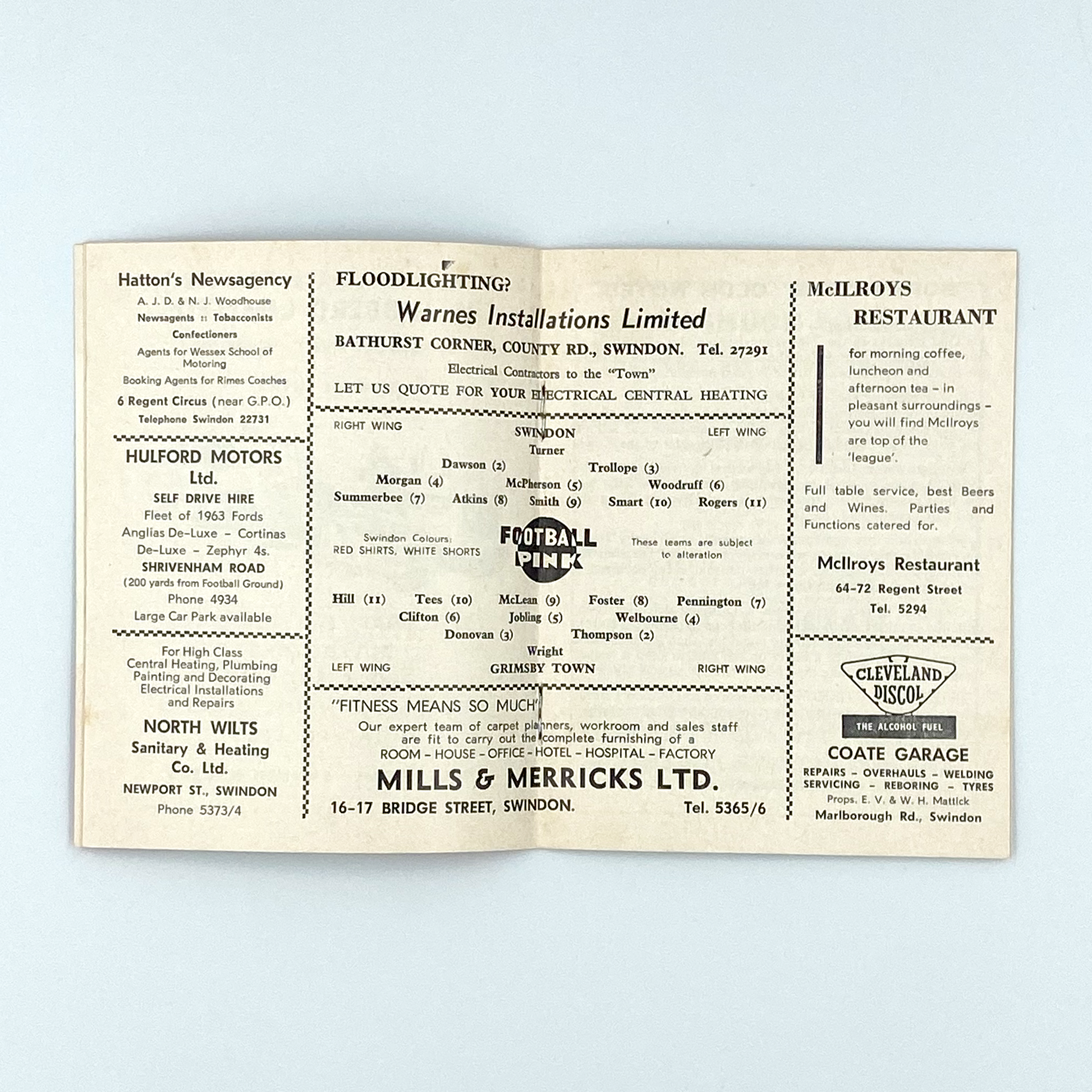 Swindon Town vs Grimsby Town Programme (3 September, 1963)