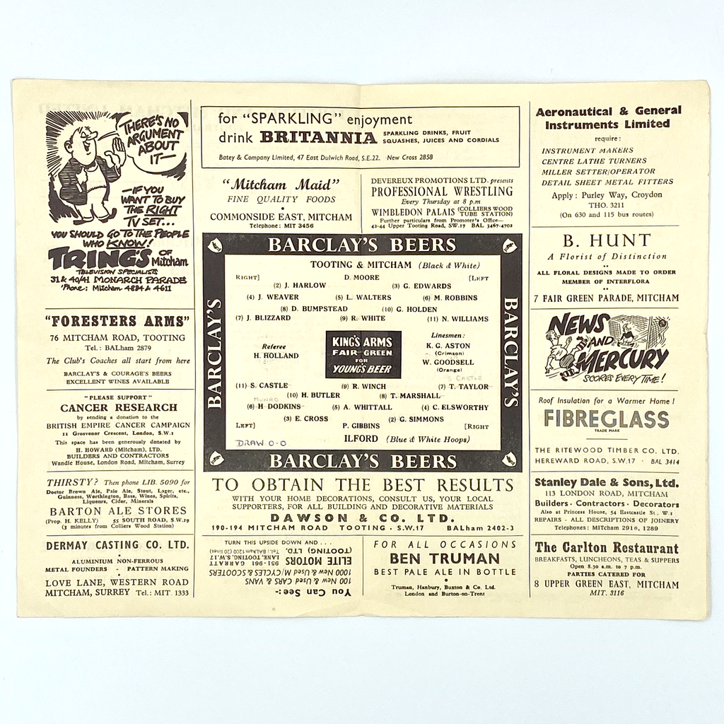 Tooting & Mitcham United vs Ilford Programme (30 April, 1957)