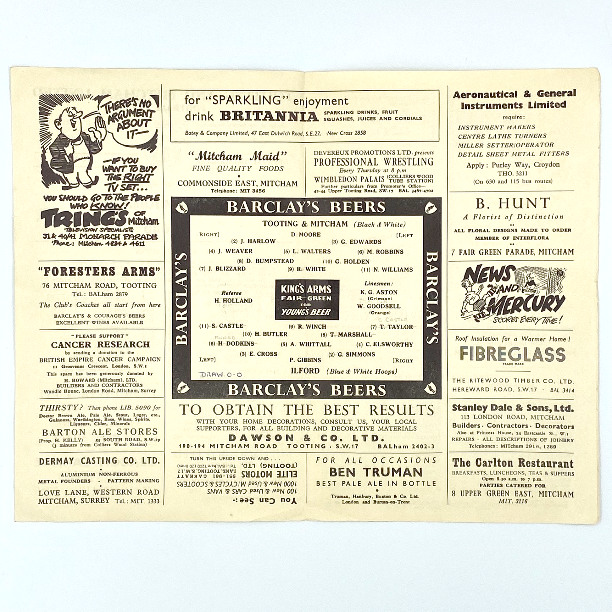 Tooting & Mitcham United vs Ilford Programme (30 April, 1957)