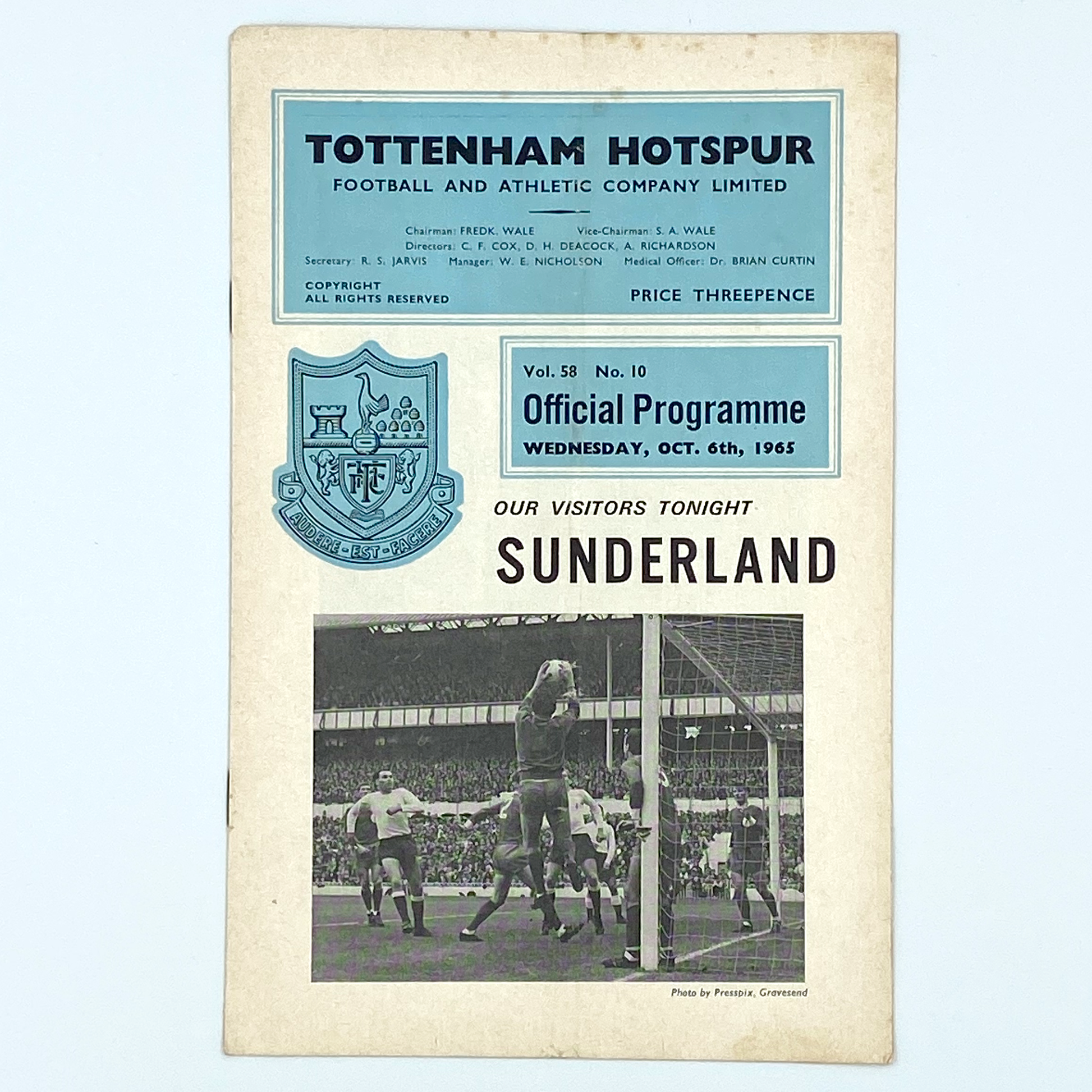 Tottenham Hotspur vs Sunderland Programme (6 October, 1965)