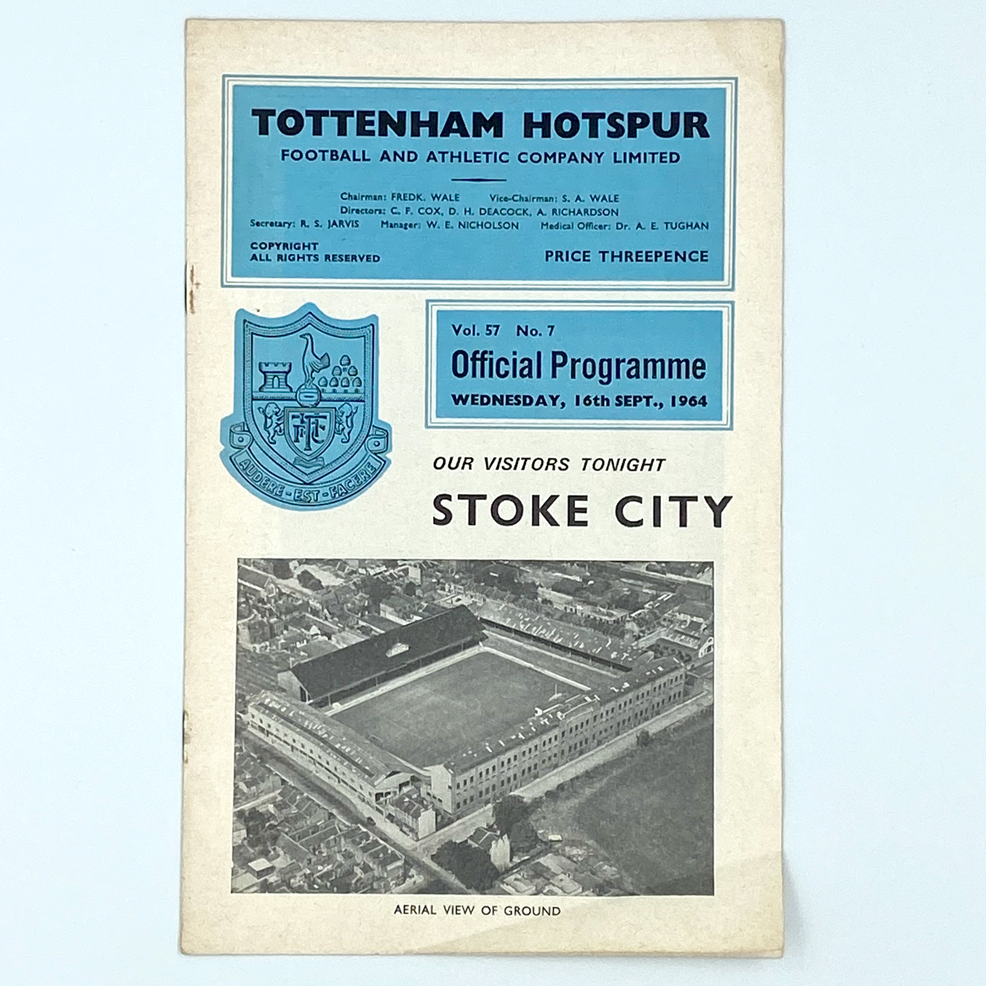 Tottenham Hotspur vs Stoke City Programme (16 September, 1964)