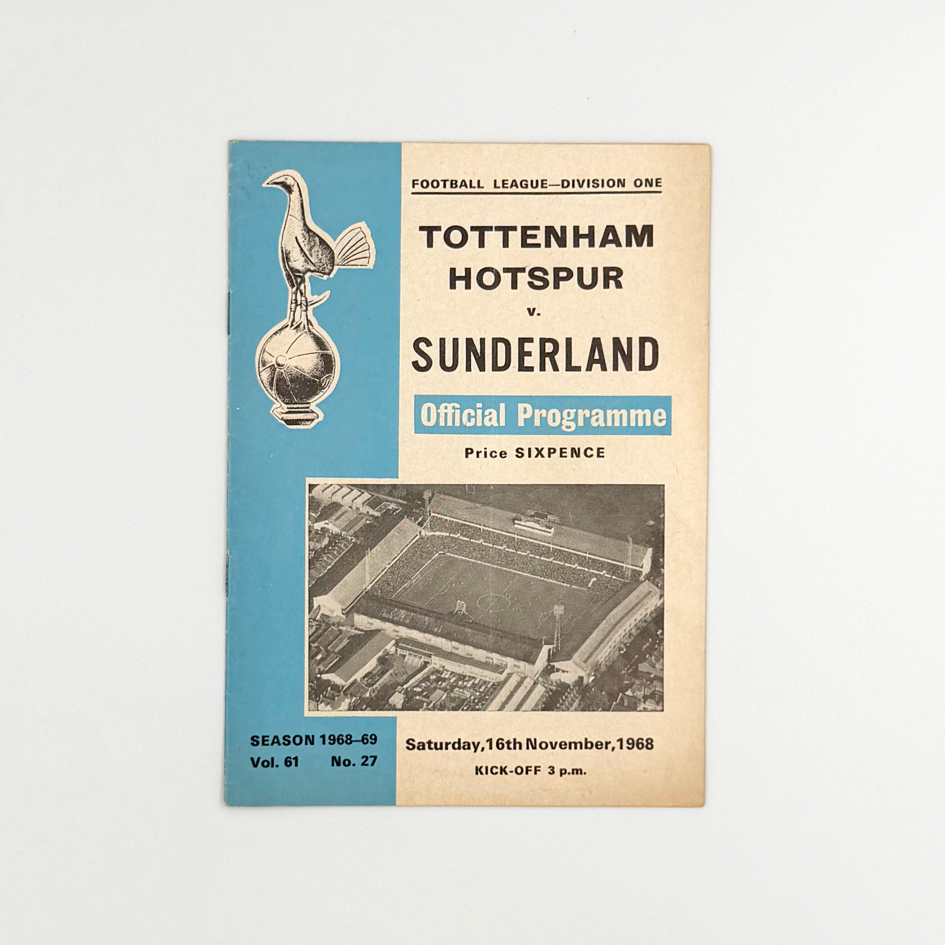 Tottenham Hotspur vs Sunderland Programme (16 November, 1968)