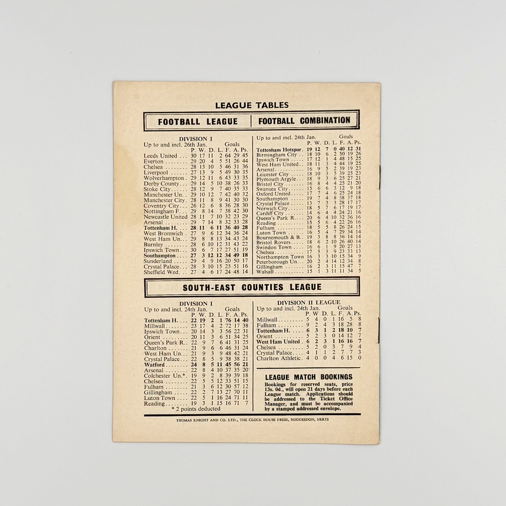 Tottenham Hotspur vs Southampton Programme (31 January, 1970)