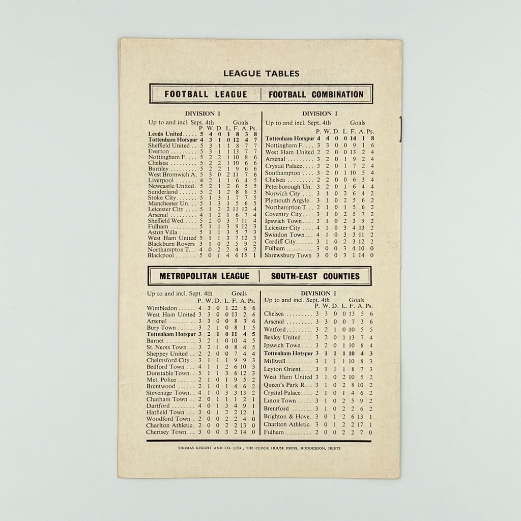 Tottenham Hotspur vs Leeds United Programme (8 September, 1965)
