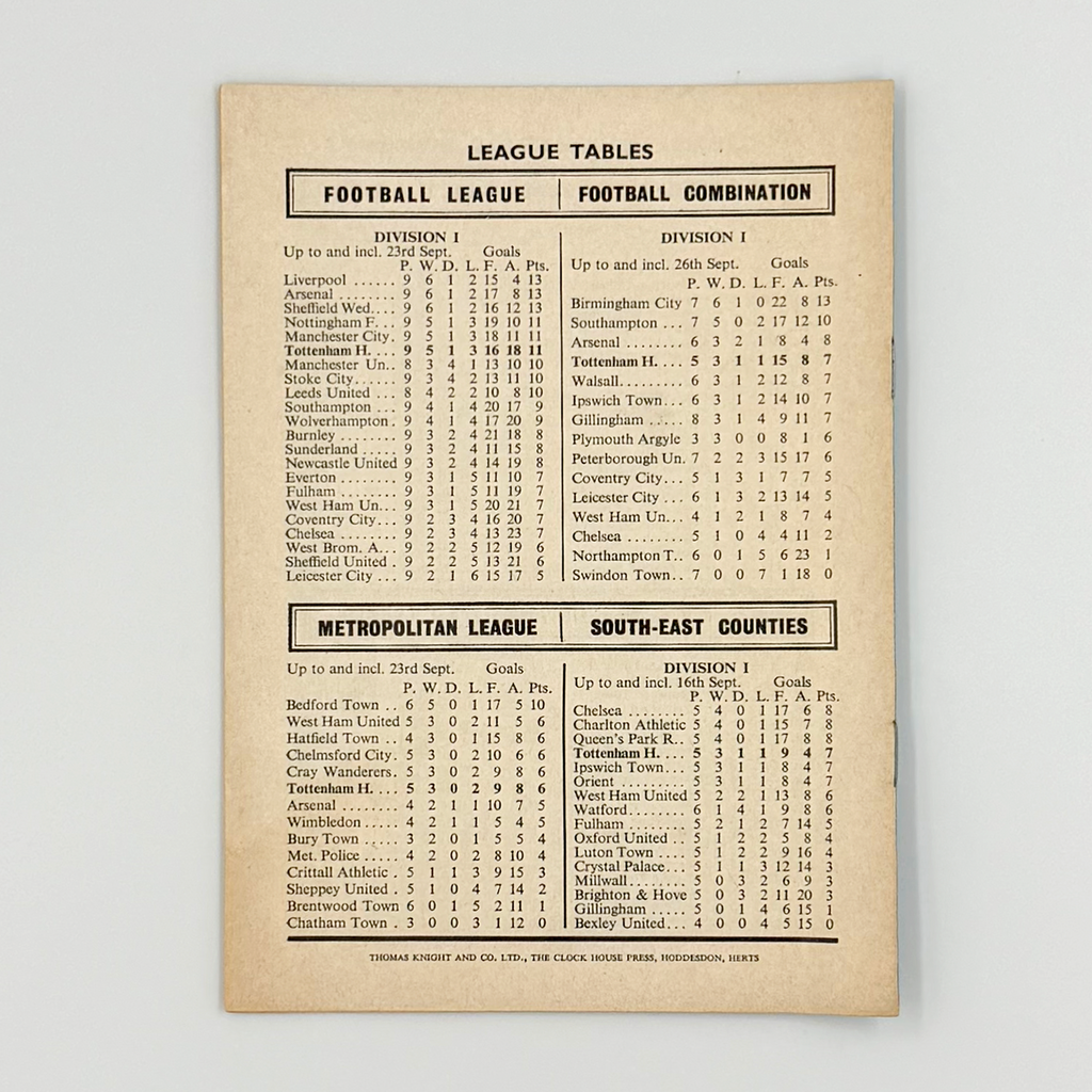 Tottenham Hotspur vs Sunderland Programme (30 September, 1967)