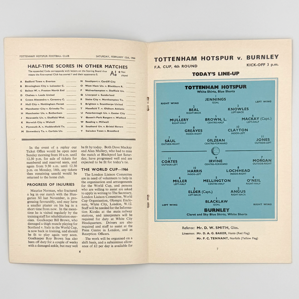 Tottenham Hotspur vs Burnley Programme (12 February, 1966)