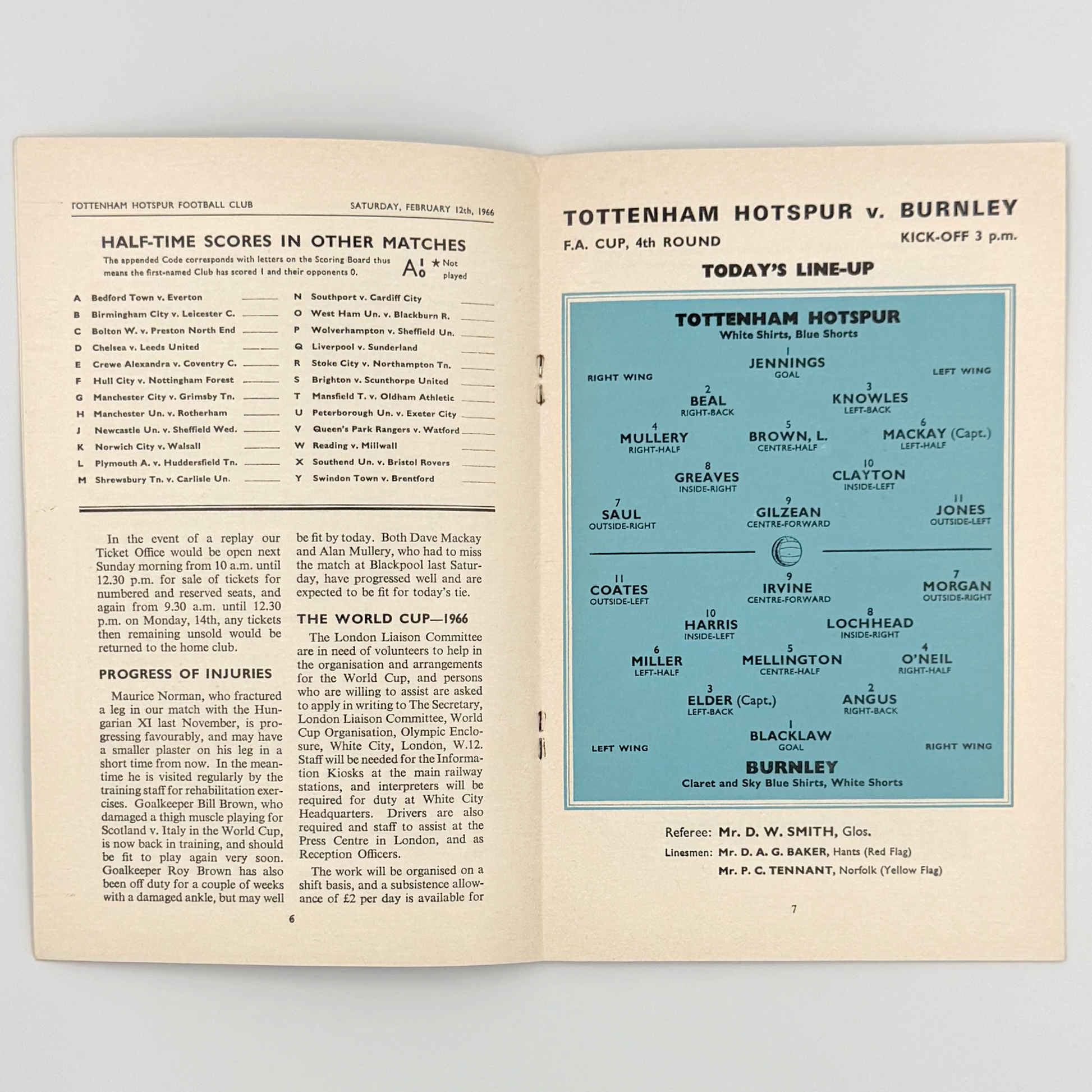 Tottenham Hotspur vs Burnley Programme (12 February, 1966)