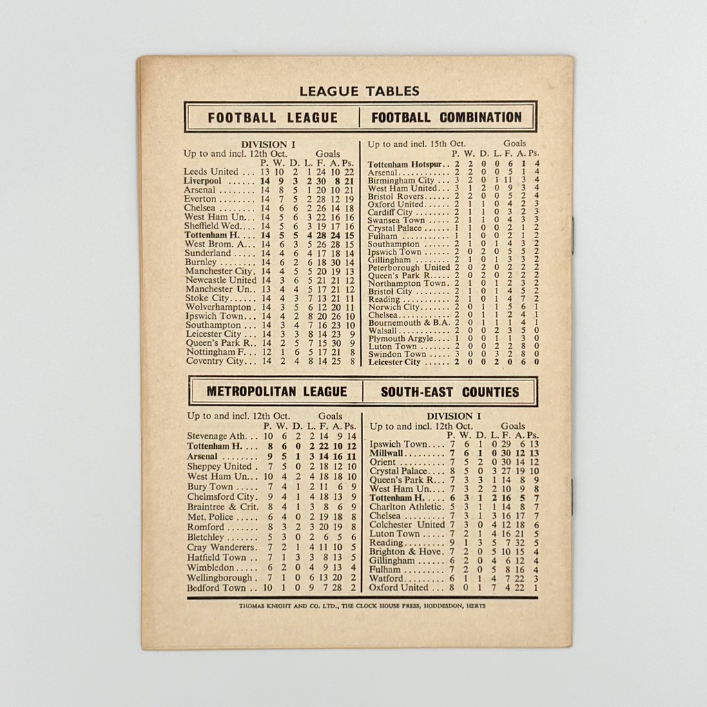 Tottenham Hotspur vs Liverpool Programme (19 October, 1968)