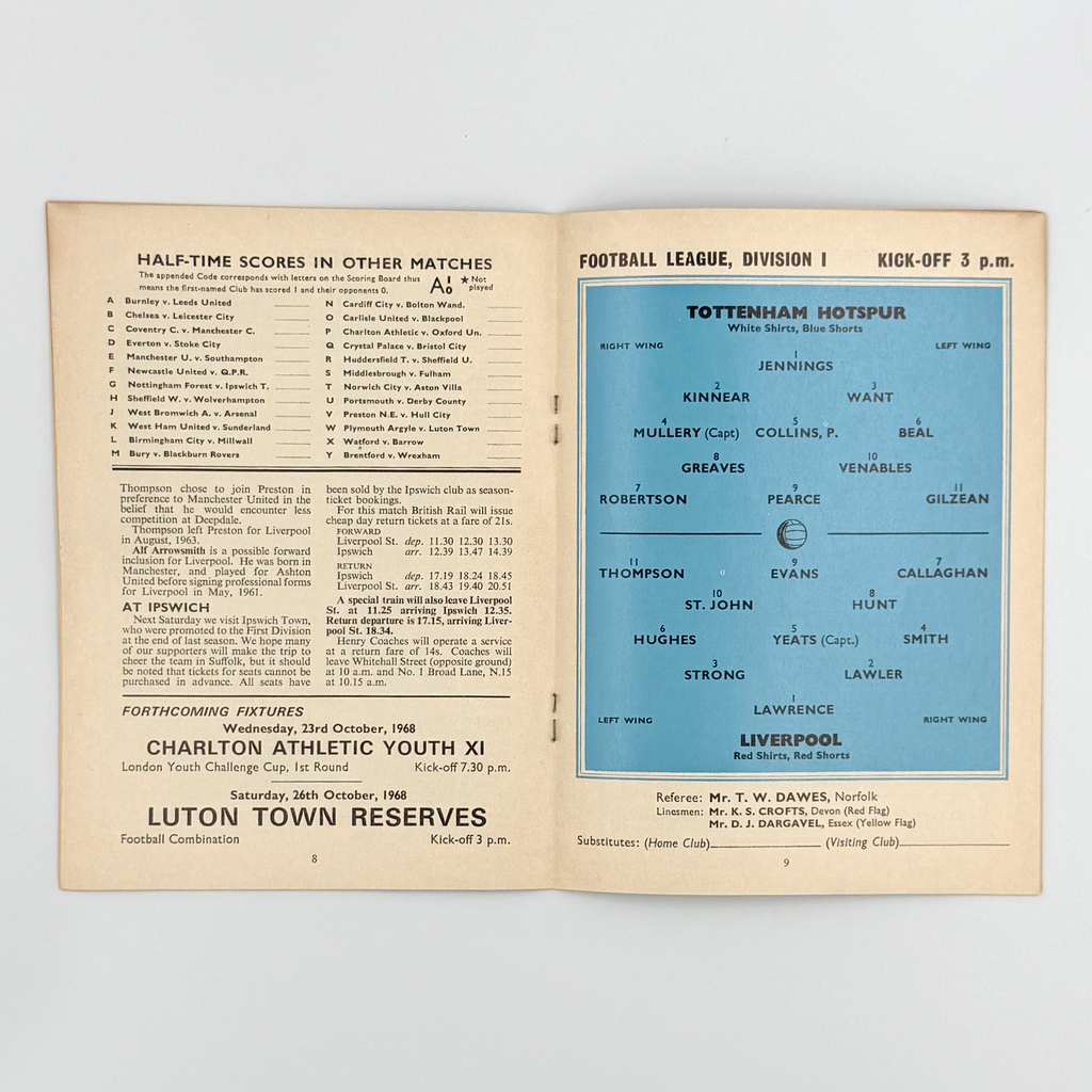 Tottenham Hotspur vs Liverpool Programme (19 October, 1968)