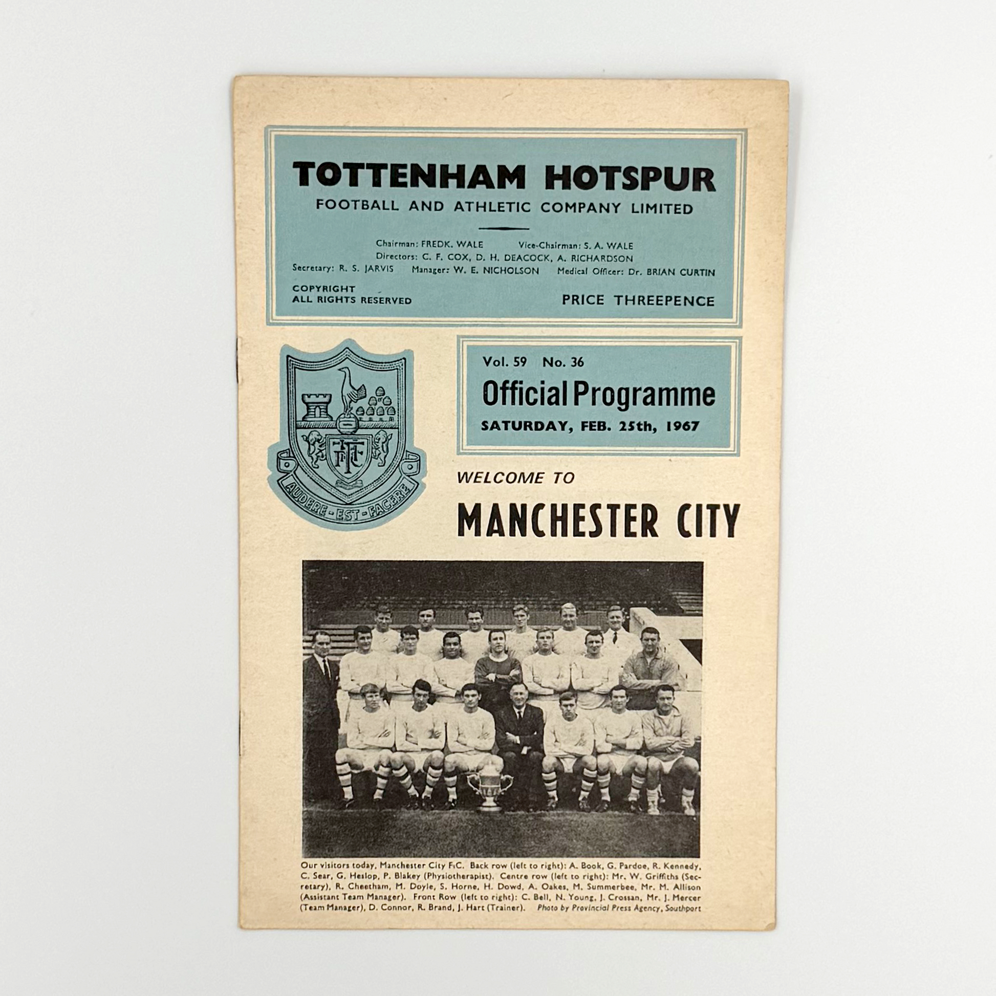 Tottenham Hotspur vs Manchester City Programme (25 February, 1967)