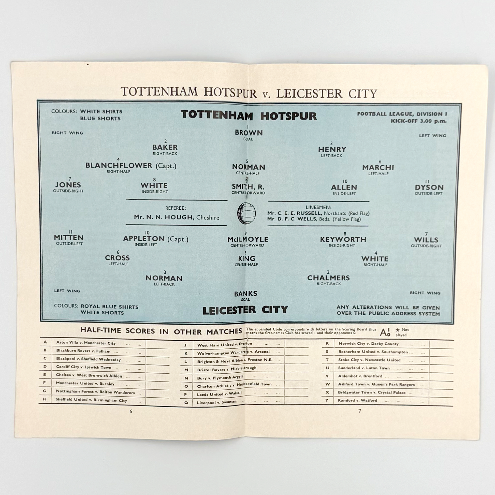 Tottenham Hotspur vs Leicester City Programme (25 November, 1961)