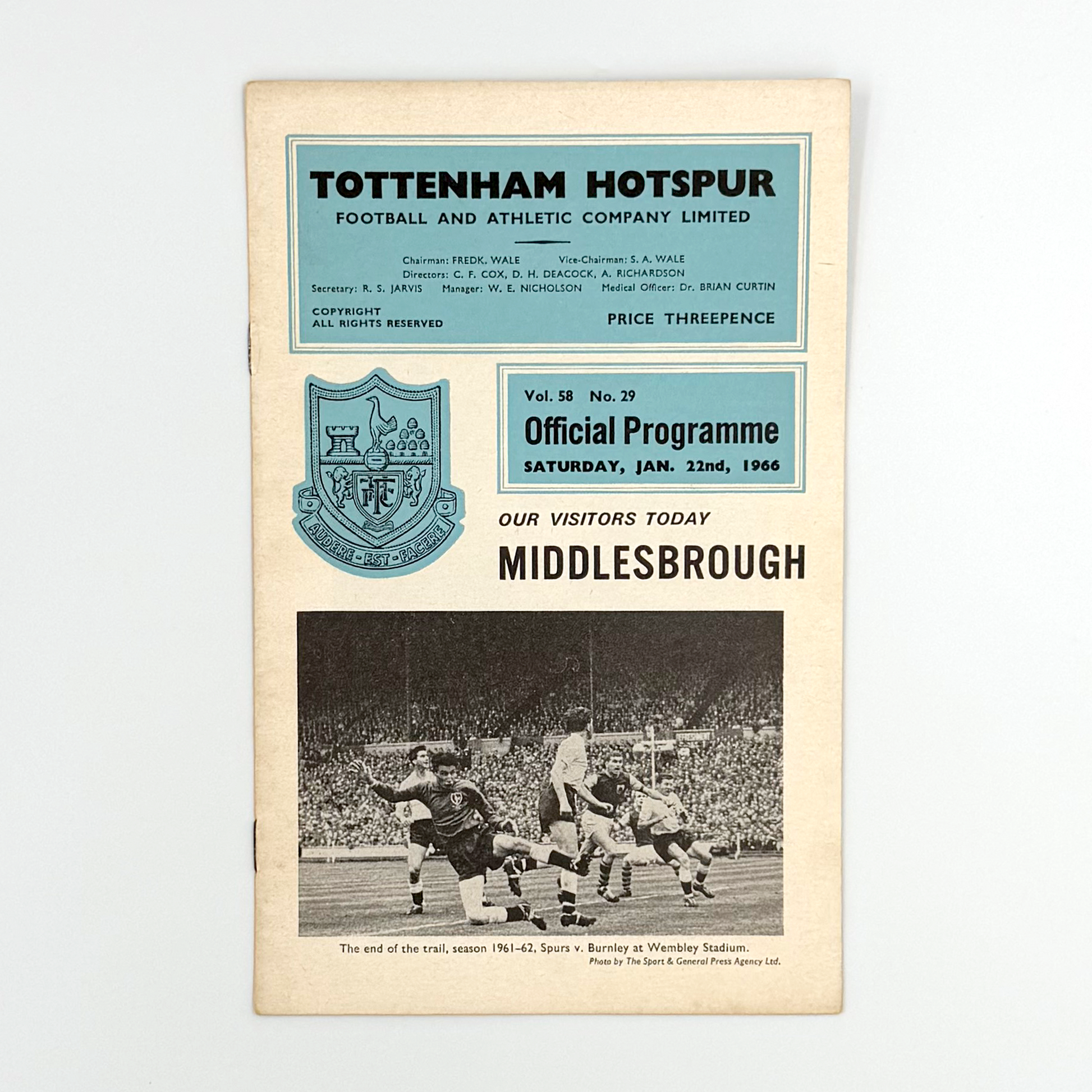 Tottenham Hotspur vs Middlesbrough Programme (22 January, 1966)