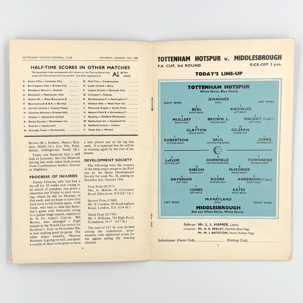 Tottenham Hotspur vs Middlesbrough Programme (22 January, 1966)