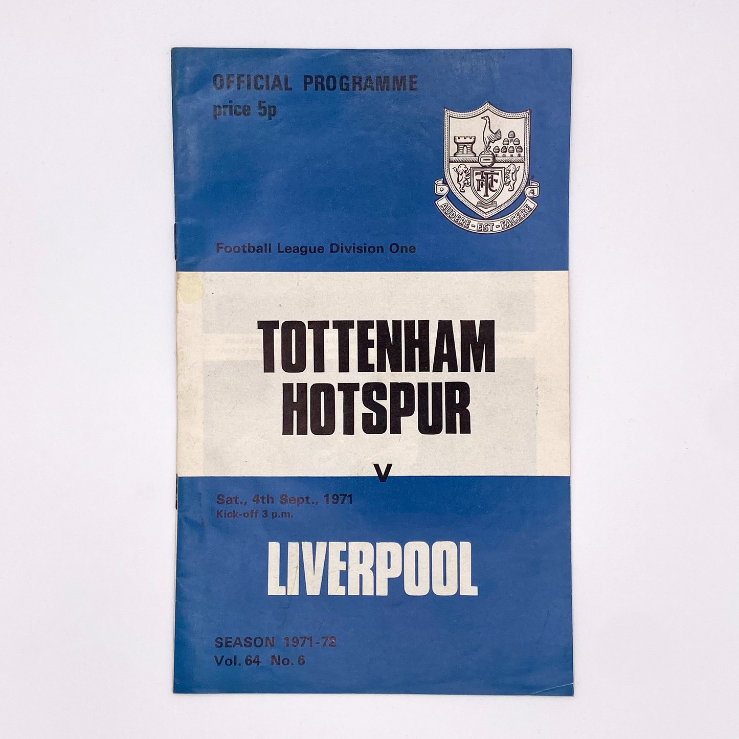 Tottenham Hotspur vs Liverpool Programme (4 September, 1971)