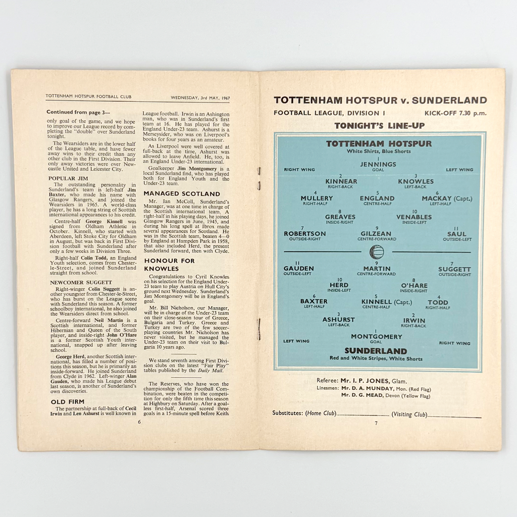 Tottenham Hotspur vs Sunderland Programme (3 May, 1967)