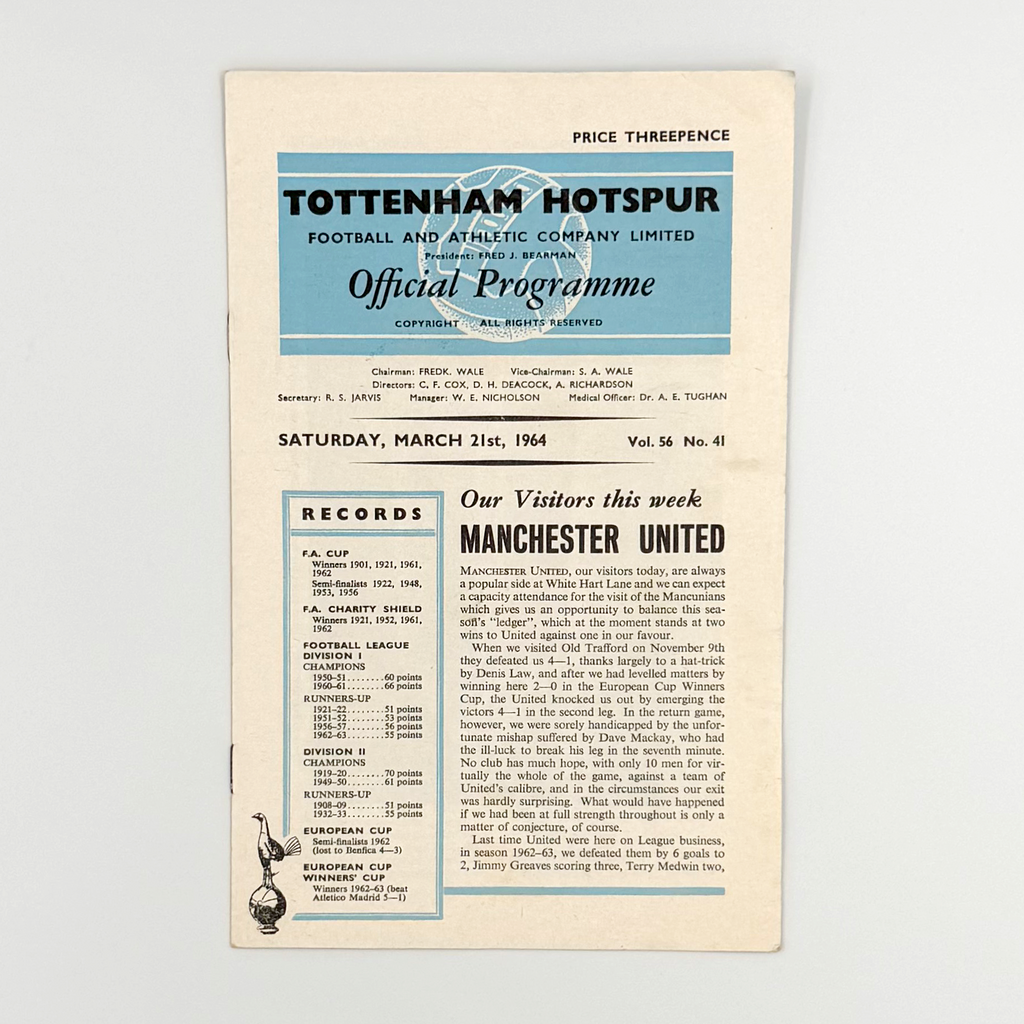 Tottenham Hotspur vs Manchester United Programme (21 March, 1964)