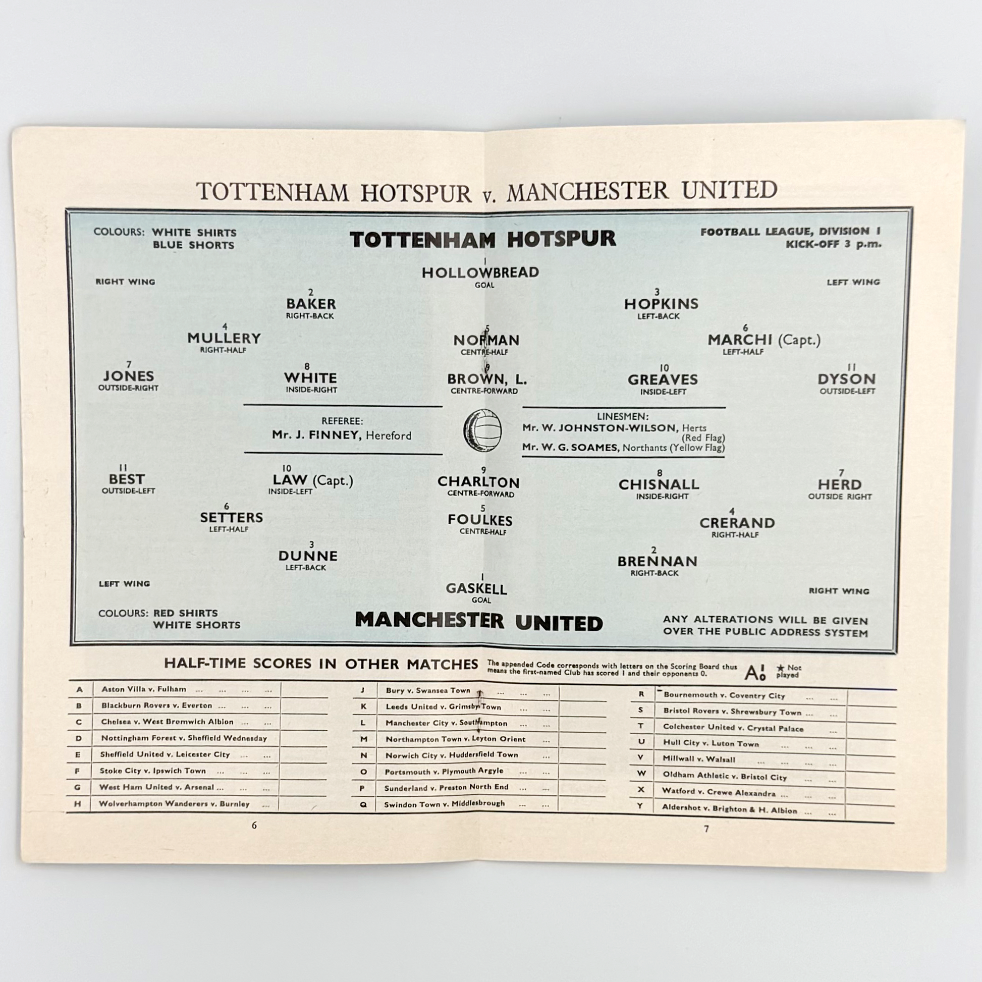 Tottenham Hotspur vs Manchester United Programme (21 March, 1964)
