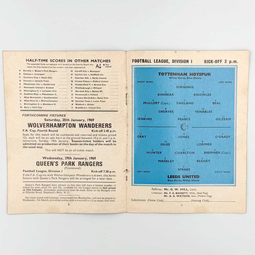 Tottenham Hotspur vs Leeds United Programme (18 January, 1969)