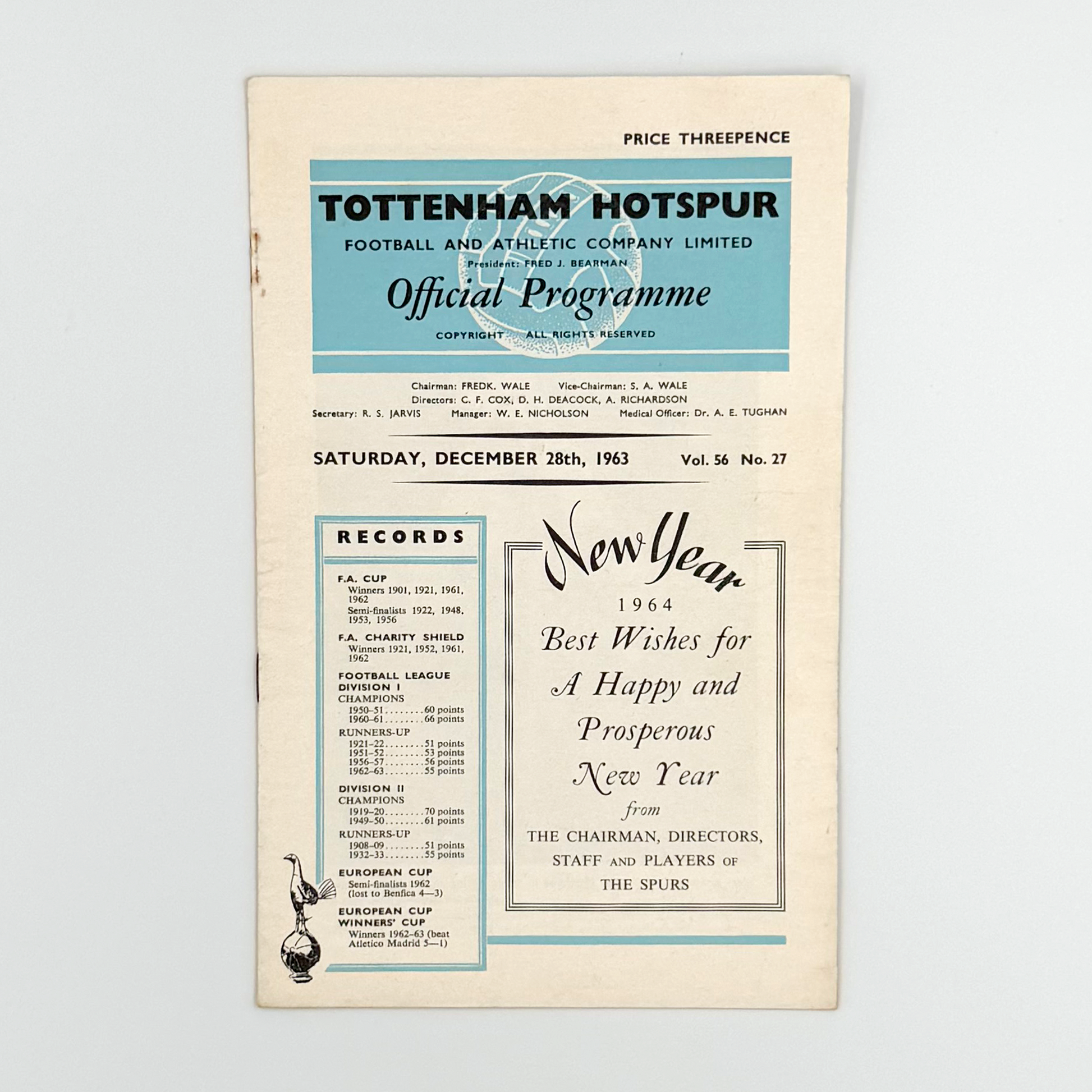 Tottenham Hotspur vs West Bromwich Albion Programme (28 December, 1963)