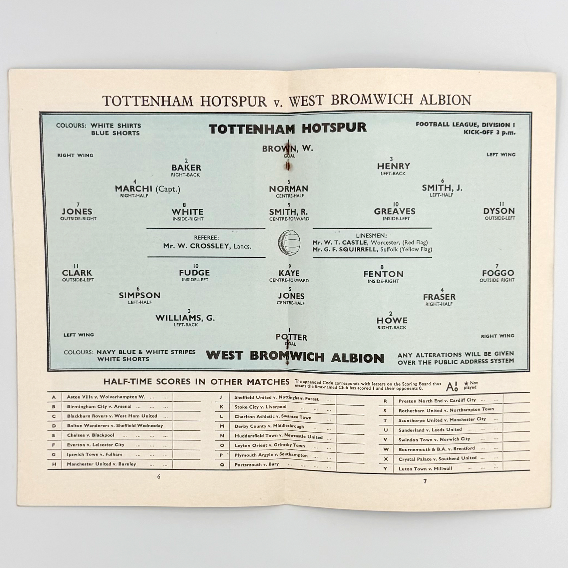 Tottenham Hotspur vs West Bromwich Albion Programme (28 December, 1963)