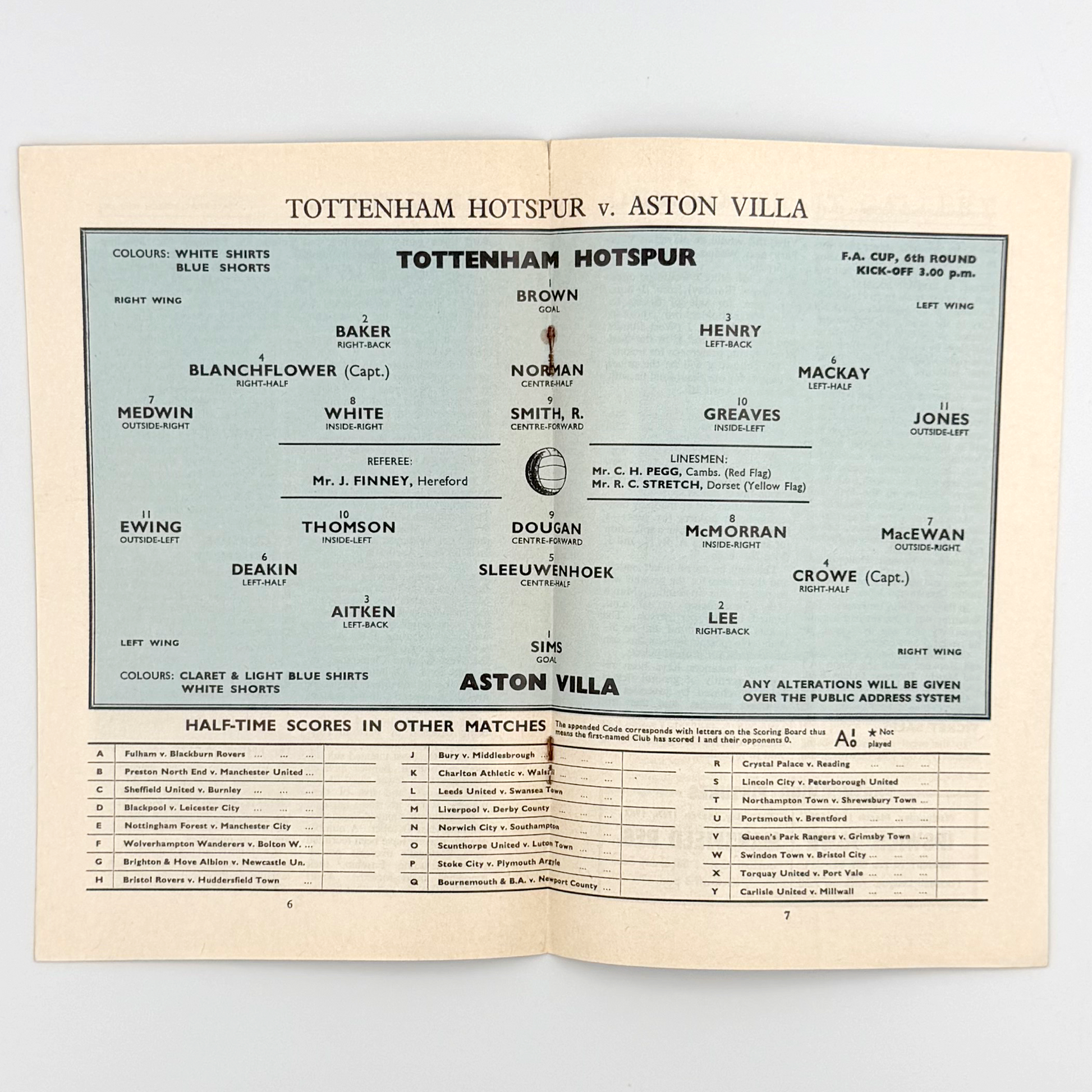 Tottenham Hotspur vs Aston Villa Programme (10 March, 1962)