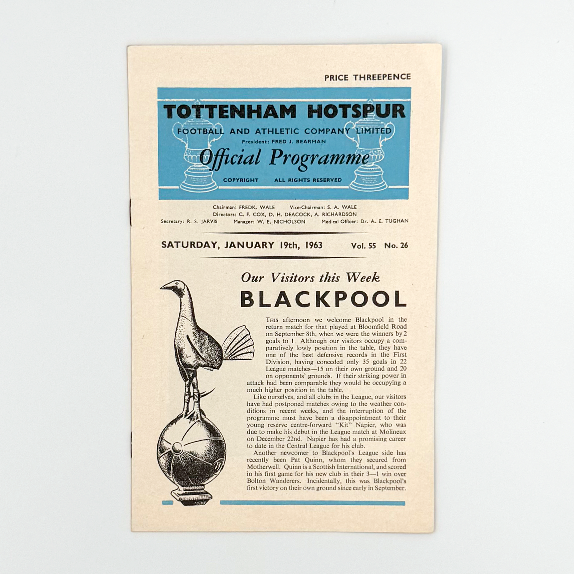 Tottenham Hotspur vs Blackpool Programme (19 January, 1963)