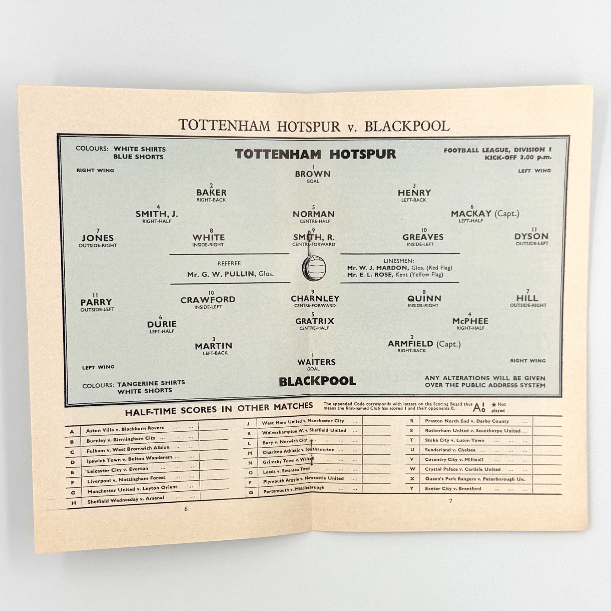 Tottenham Hotspur vs Blackpool Programme (19 January, 1963)