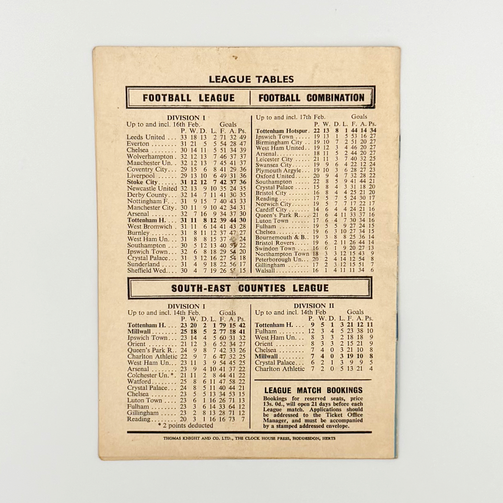 Tottenham Hotspur vs Stoke City Programme (21 February, 1970)