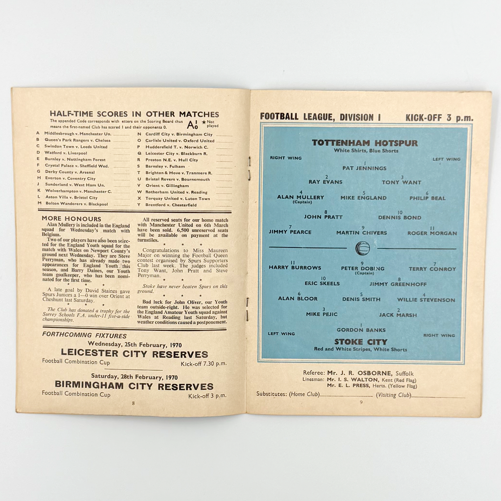 Tottenham Hotspur vs Stoke City Programme (21 February, 1970)