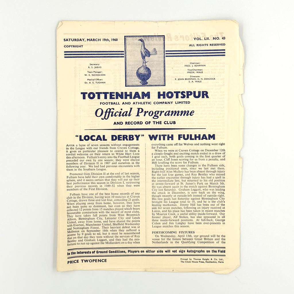 Tottenham Hotspur vs Fulham Programme (19 March, 1960)