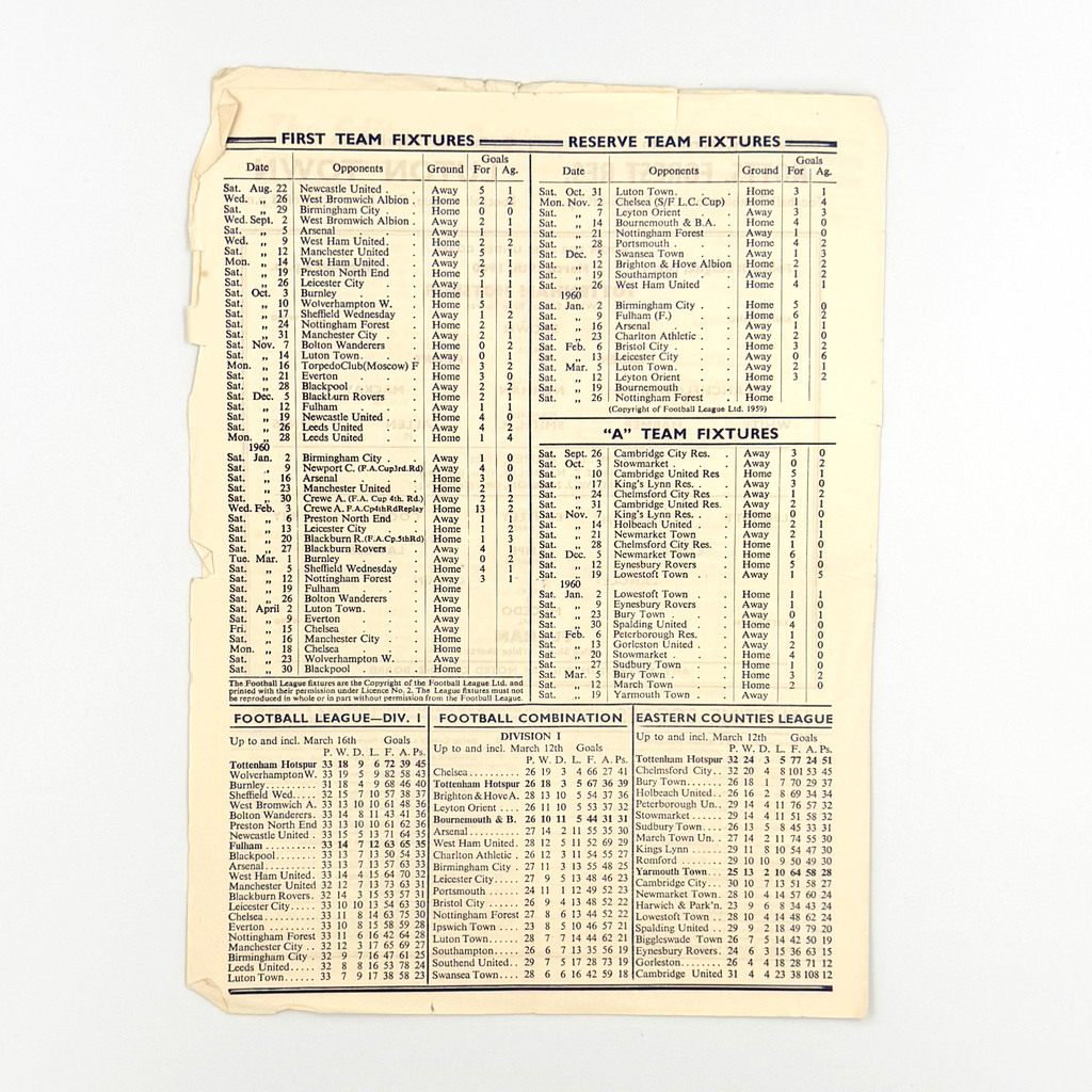 Tottenham Hotspur vs Fulham Programme (19 March, 1960)
