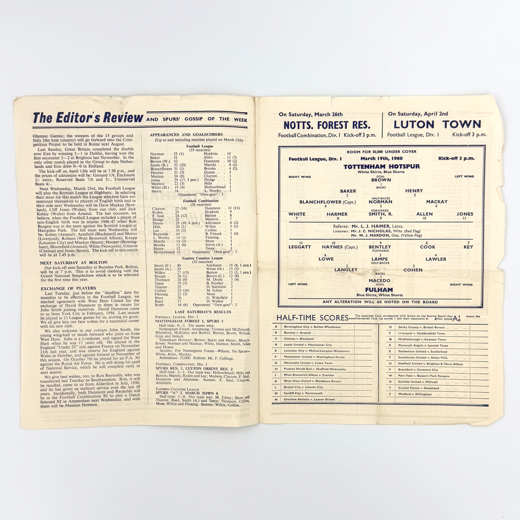 Tottenham Hotspur vs Fulham Programme (19 March, 1960)