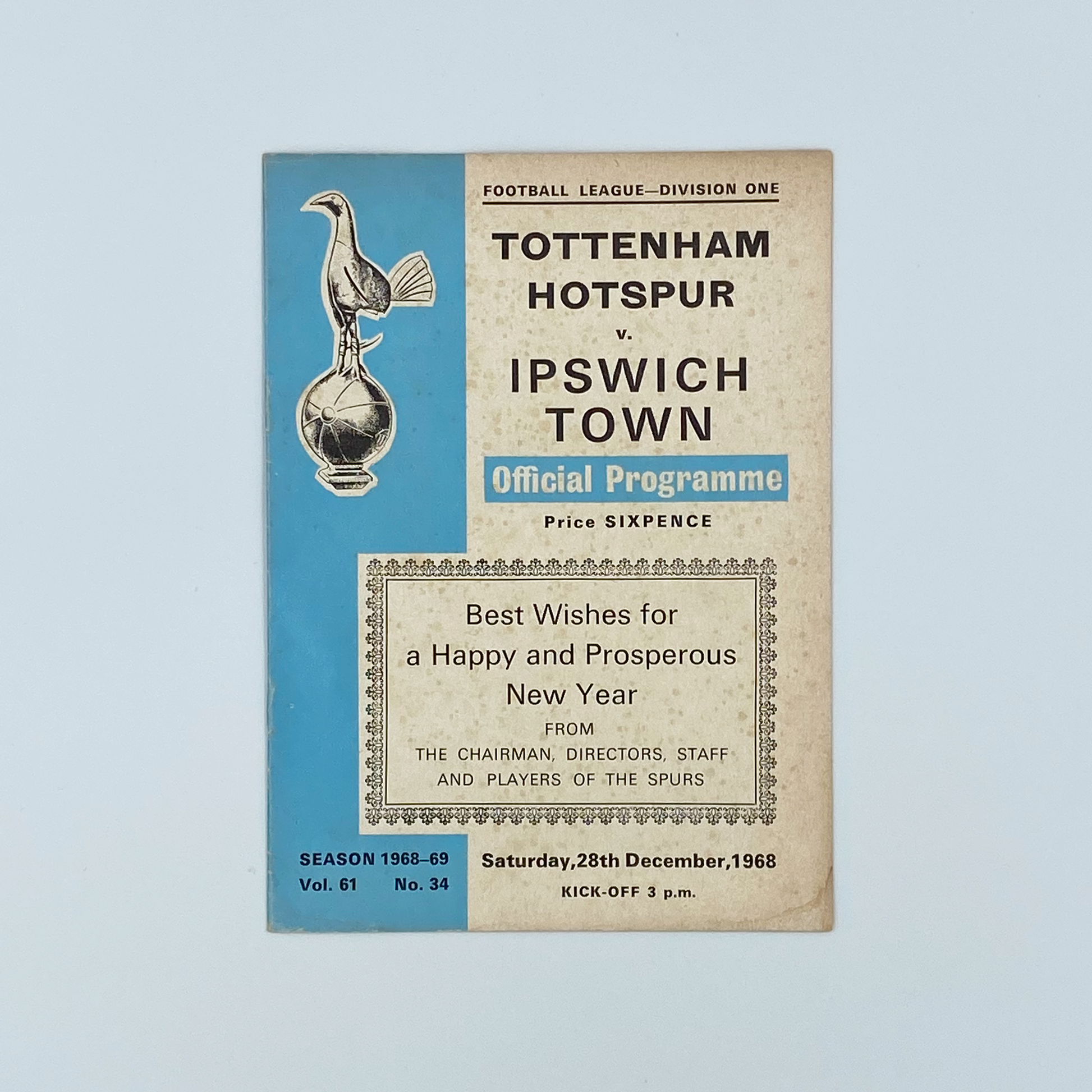 Tottenham Hotspur vs Ipswich Town Programme (28 December, 1968)