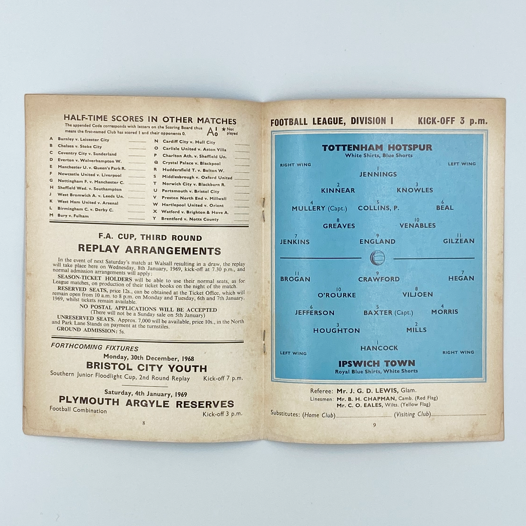 Tottenham Hotspur vs Ipswich Town Programme (28 December, 1968)